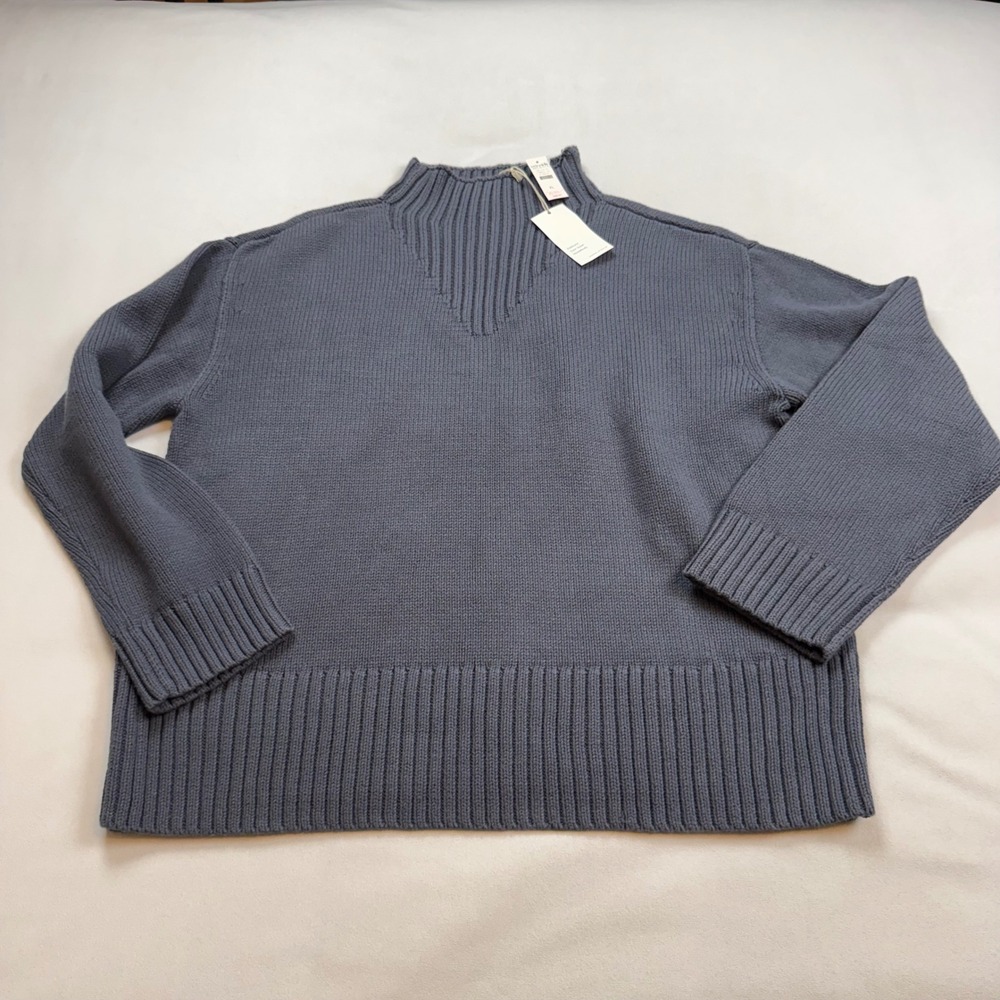 Haven Well Within Mock Neck Sweater XL Gray Blue Cotton Blend Shaker Knit NWT